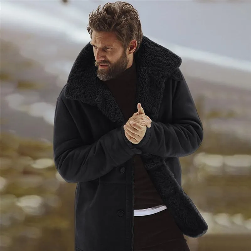 Vestes pour hommes hiver automne coton mélange veste en peau de mouton chaud laine doublée montagne faux agneau manteau col rabattu vêtements d'extérieur