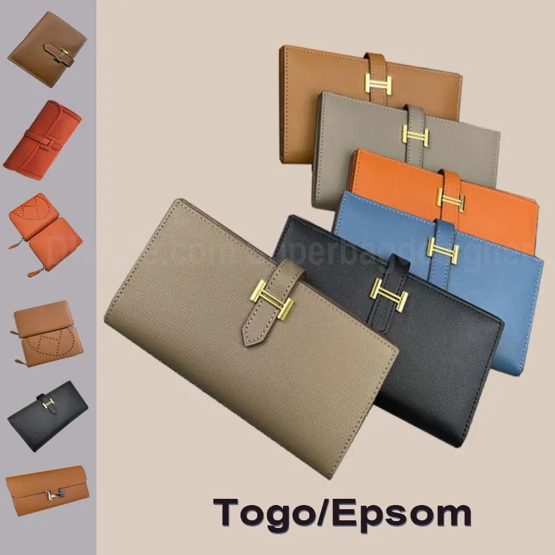 7A KVALITET KVINNA PALLET TOGO EPSOM COWHIDE LEATHER PALLETSLAGSVILL STERLA blixtlåsplånböcker Kort Holder Lady Lad Long Classical Purse Clutch med Orange Box Card