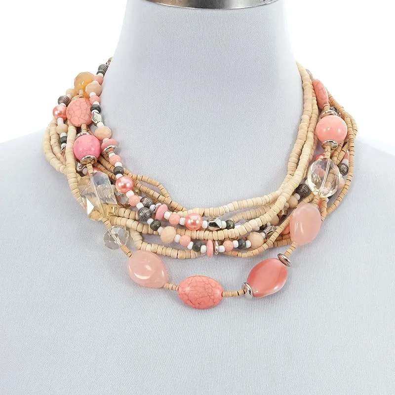 Chains Antique Statement Trendy Beaded Strand Natural Stone Necklace Pink Beads Fashion Jewelry For Women Bohemian