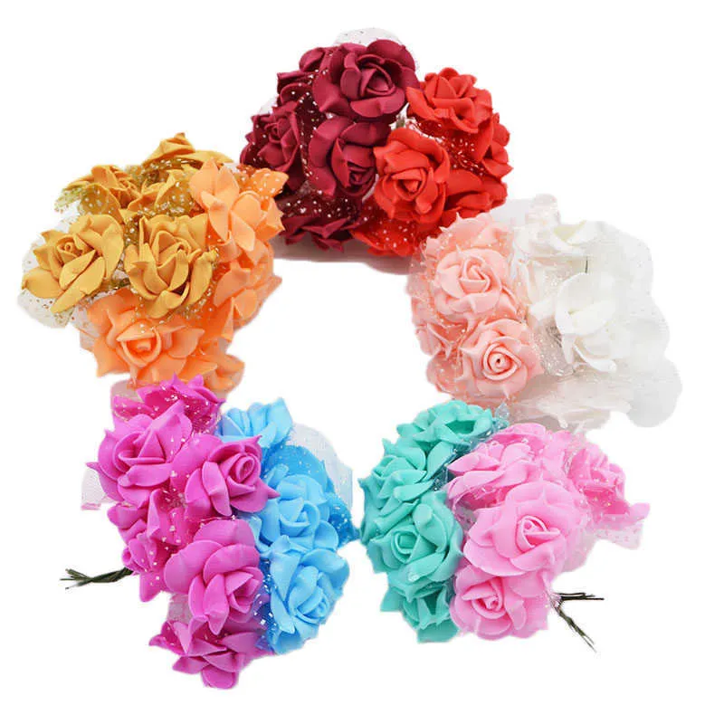 Dekorativa blommor kransar 30 st 4cm skum rose konstgjord blomma bukett multicolor rose bröllop blommor dekoration scrapbooking party hem falsk rosblomma