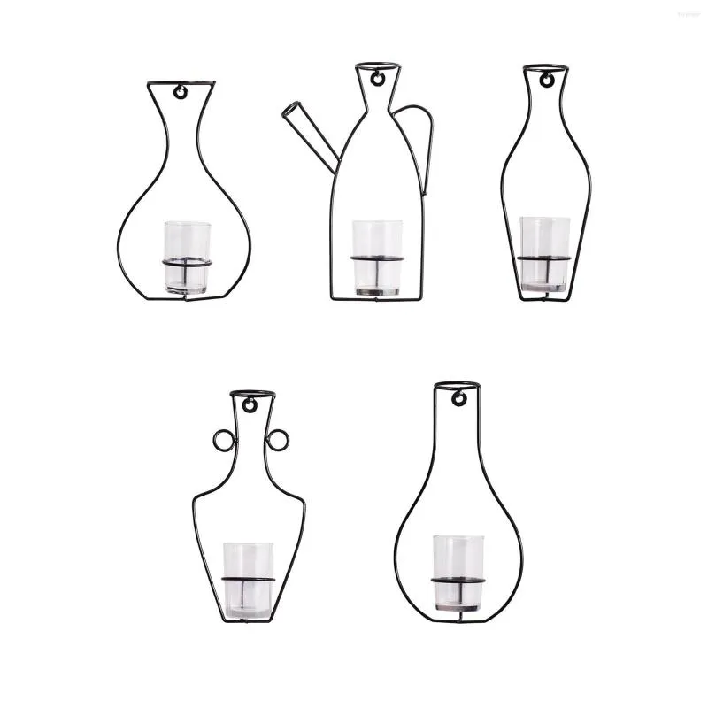 Vases Style nordique Vase à fleurs Terrarium conteneur support de fer avec tasse en verre ornement hydroponique porte-plante suspendu pour décor de bureau