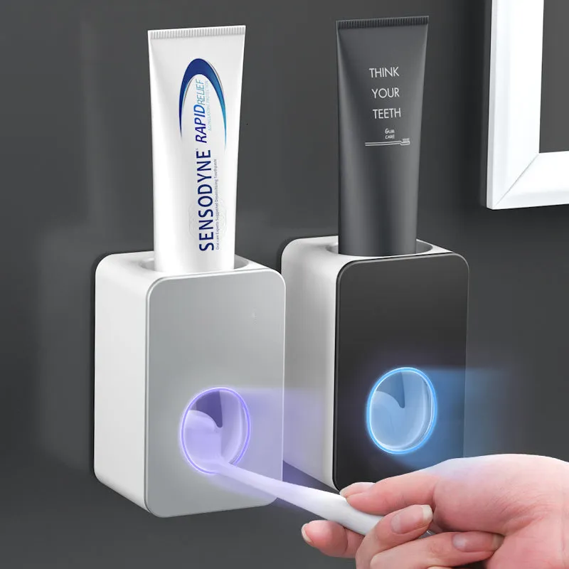 Tandkräm ykelin tandkräm dispenser väggmonterad automatisk tandkräm pressare tandkrämhållare för hålfri vägg hängande 230217