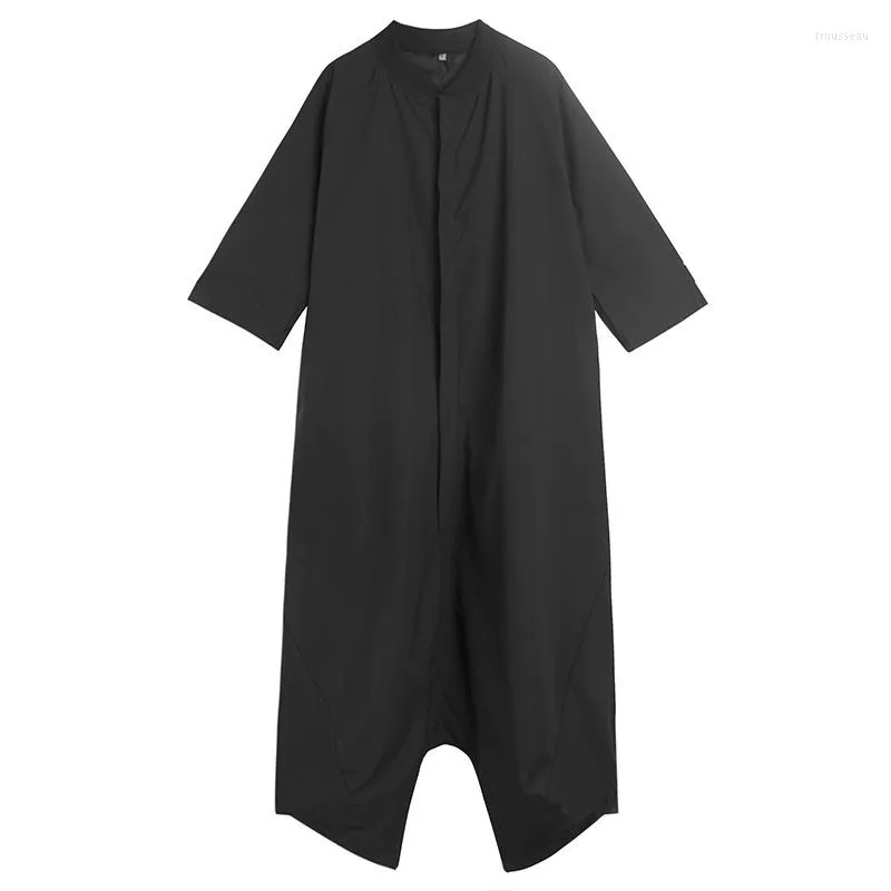 Herrbyxor Summer Casual Men's Jumpsuit vanlig färg Suspender baggy punk svart 2023