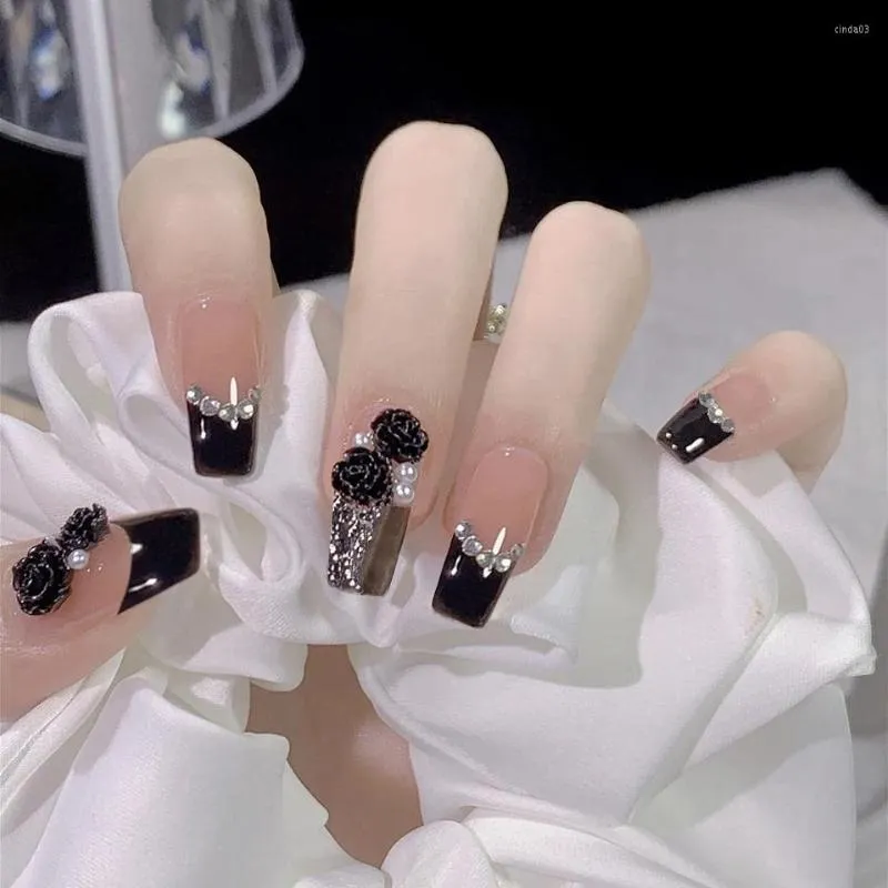 Black Bling Nails, Black and Pearl Nails