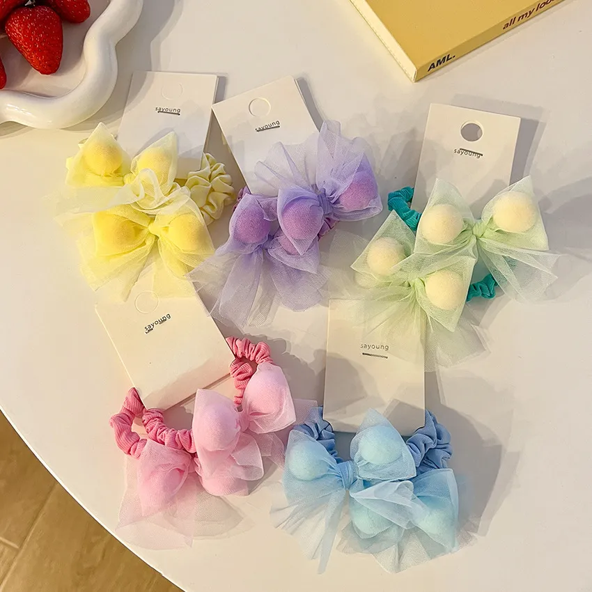 Children's hair rope Girls' mesh ball bow hair loop Baby's ponytail does not hurt hair rubber band headband hair accessories