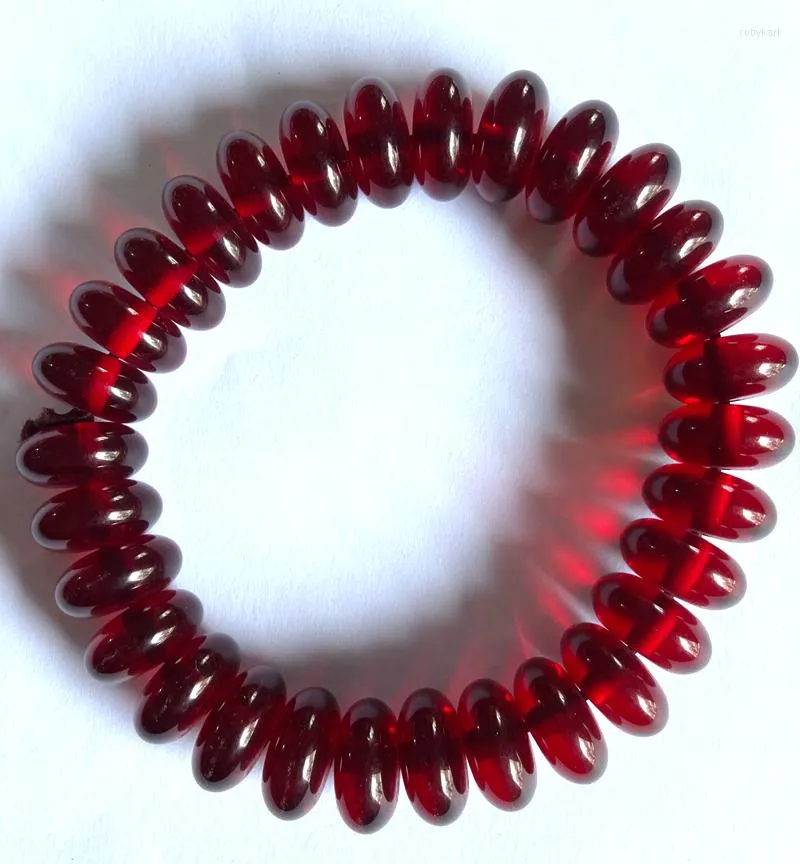 Braccialetto in cera d'api con ambra messicana rossa naturale 7x14mm