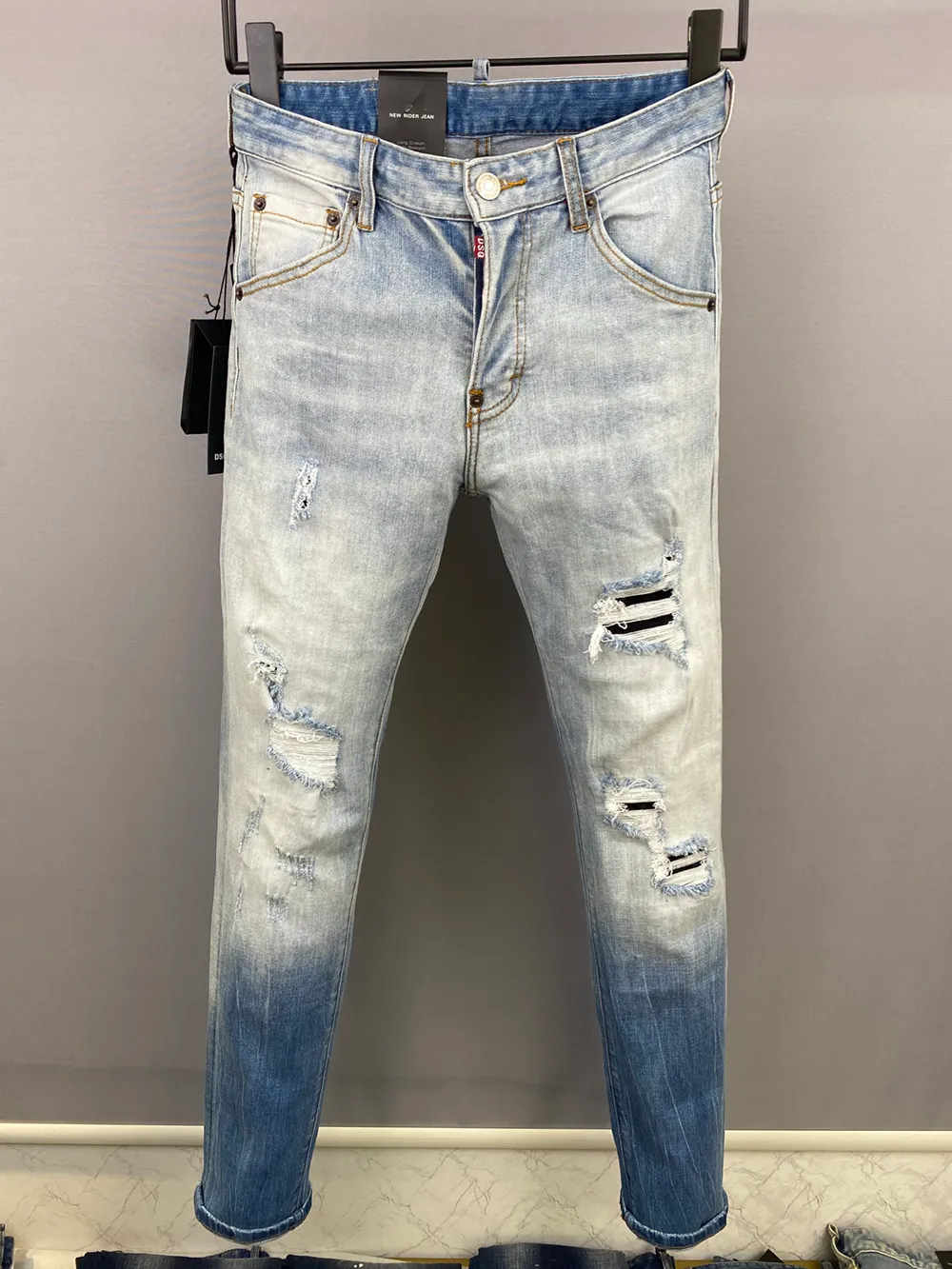 DSQ Coolguy Jeans Classic Man Dżinsy Gray Hip Hop Rock Moto Męs Mens Casual Design Raped Dżinsy Zwykłe Chude Denim Biker DSQ Dians 61638