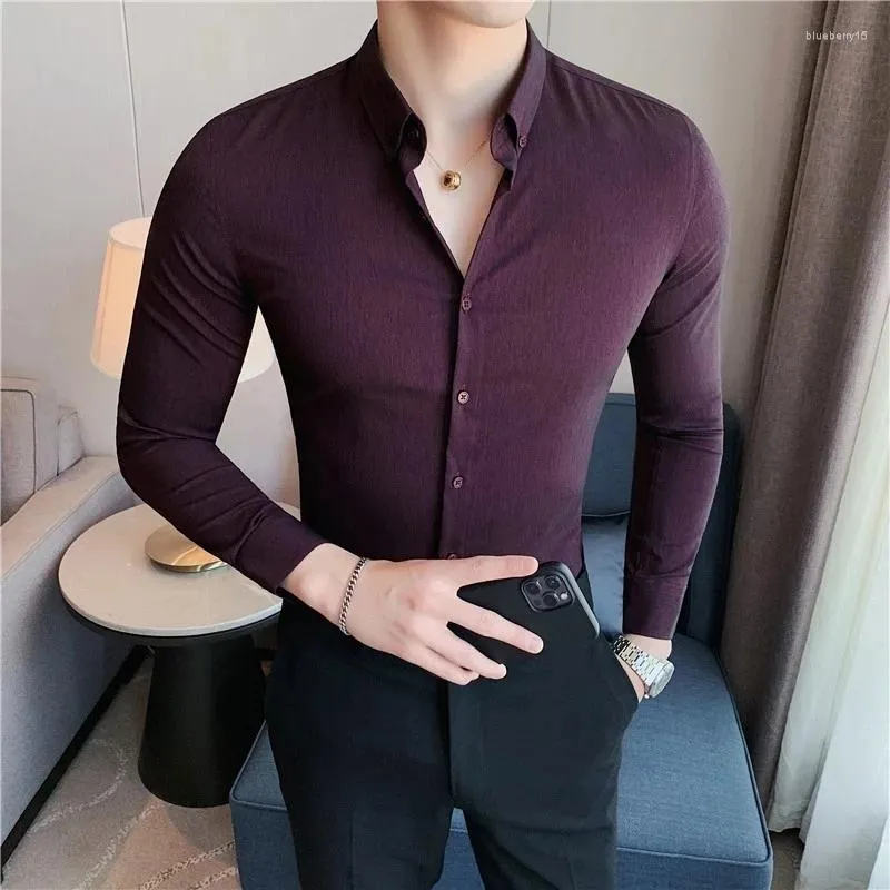 Magliette da uomo Camisas Ajustadas Para Hombre De Manga Larga Simples Informales Oficina 2023