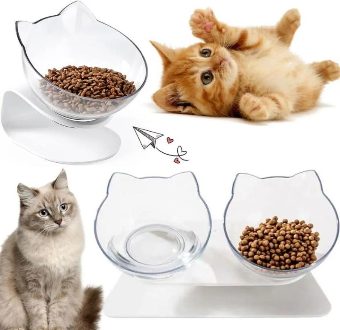 Cat Bowls Feeders Dubbele transparante hond Pet Niet -slip verhoogde standaard