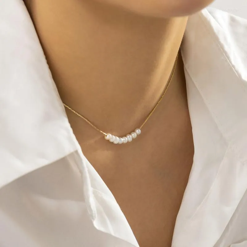 Choker 2023 Fashion Simple Copper Thin Chain Pearl Necklace For Women clavicle smycken krage de perlas