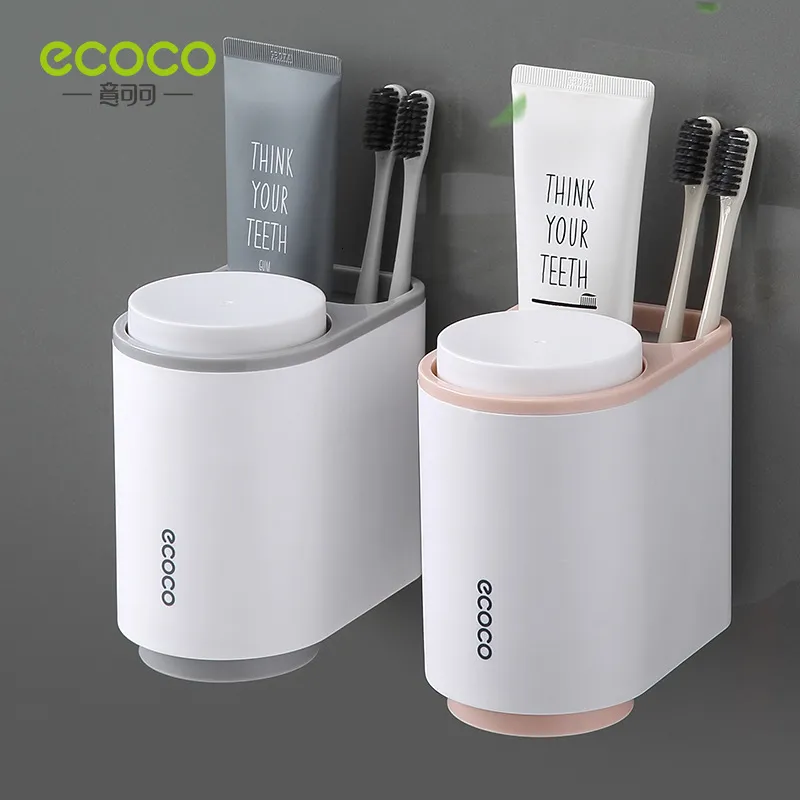 Porte-brosse à dents ECOCO Aimant anti-poussière Porte-rince-bouche avec tasses Pas de clou Support mural Étagère Accessoires de salle de bain Ensembles 230217