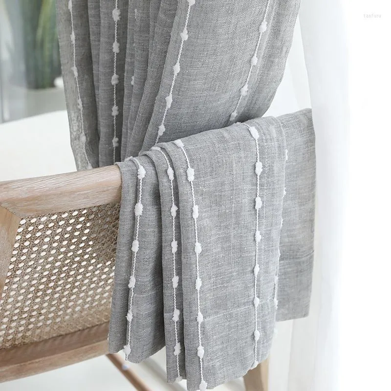 Curtain Modern Grey Embroidery Yarn Vertical Stripe Of Living Room Bedroom Balcony Bay Window Curtains