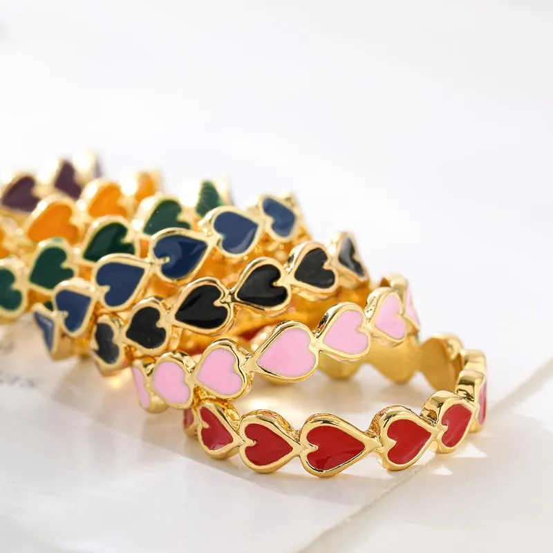 Cluster Rings Elegant Charm Love Heart Enamel For Women Bohemia Colorful Dripping Oil Metal Finger Stacked Wedding Jewelry GiftsCluster