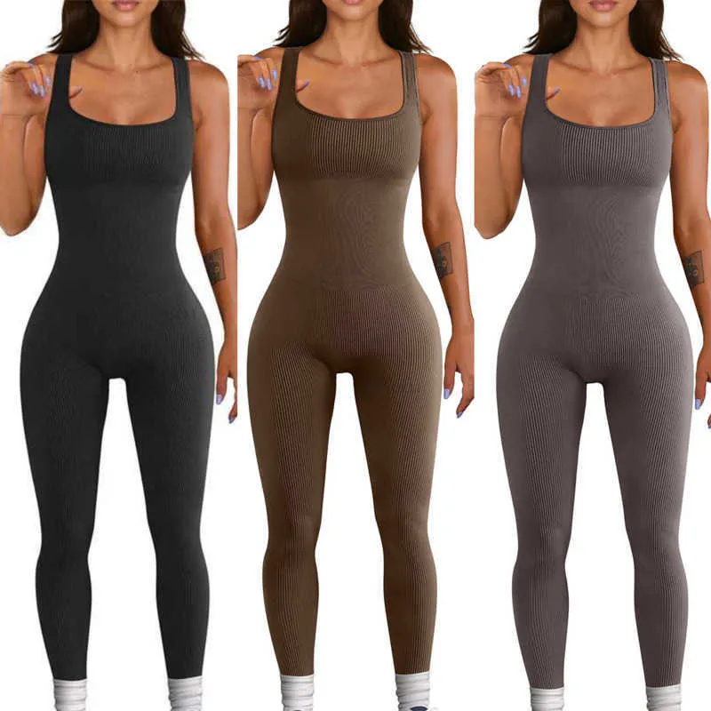 Leggings Women Jumpsuits Sleeveless Vest Onesies Knitted Bodysuits Square Neck And Buttock Lifting Slim Sexy Rompers