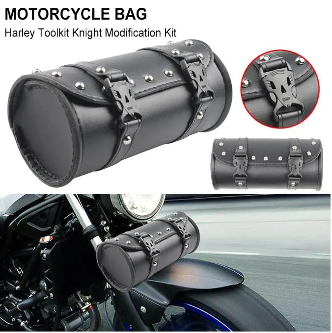 Moto Cruiser sac à outils fourche baril forme guidon avant fourche sac noir sacoches pour moto sacoche selle sacs outils