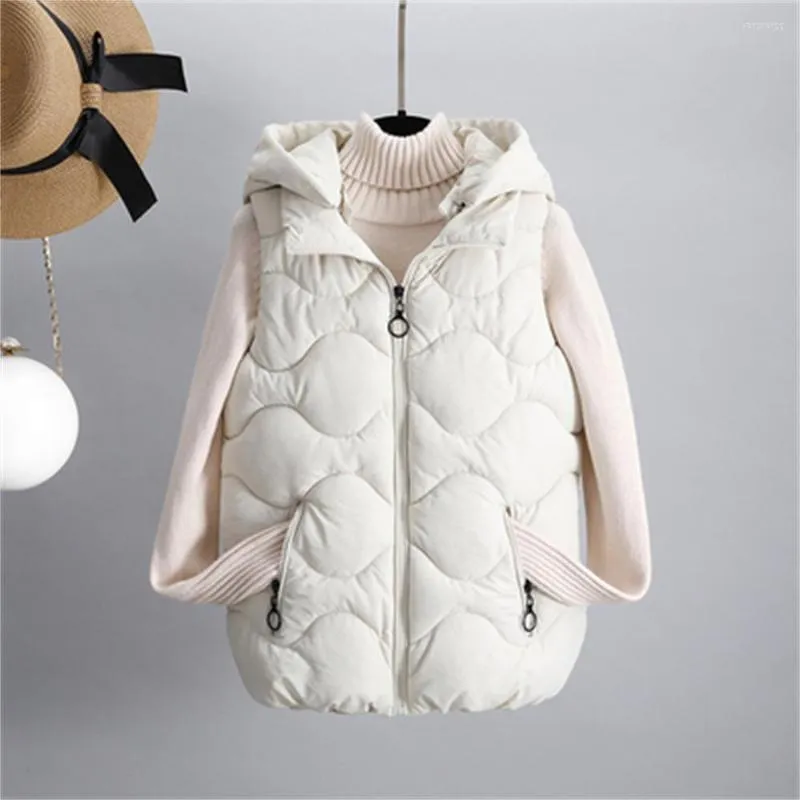 Gilet da donna 2023 Inverno Piumino in cotone con cappuccio Gilet corto da donna Solid Ladies Gilet senza maniche Femminile trapuntato con cerniera Piumino H820