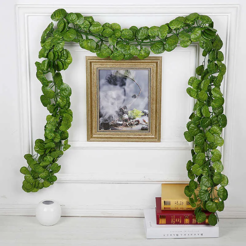 Decorative Flowers Wreaths 1.8M 3 Style Artificial Plants Green Lvy Leaves Artificial Grape Vine Fake Leaves Wedding Decoration DIY Garden Craft Flowers T230217