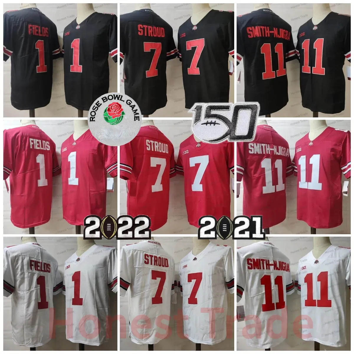 State Football Football Jerseys Football Ohio Jerseys NCAA Buckeyes 7 Stroud Jersey 11 Smith-Njicba Justin Fields Red Black White College Me