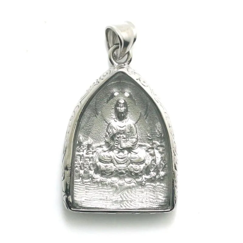 Collares colgantes unisex 316L acero inoxidable color plata un budismo dios Guanyin proteger colgante colgante