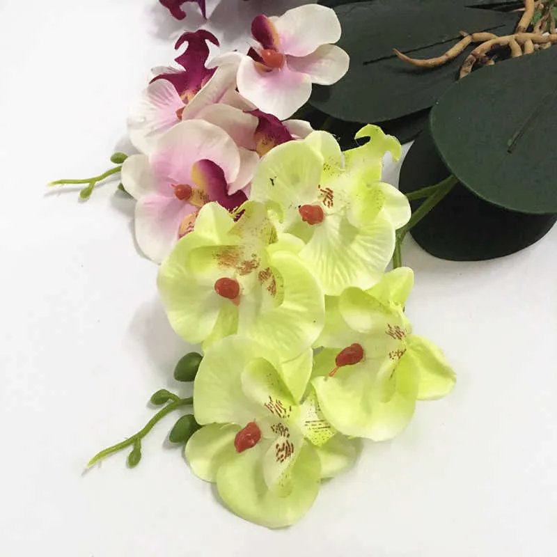 装飾的な花の花輪人工花シルクフラワーフェイクバタフライランと葉と結婚式の家の装飾のためのファラエノプシスフローレスT230217