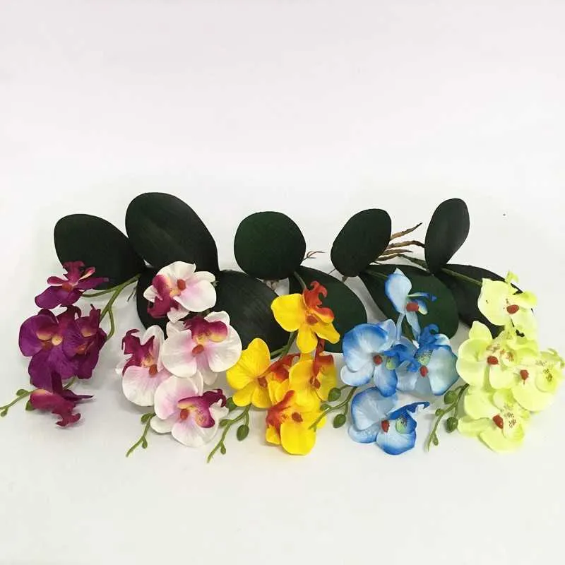 Artificial flowers silk flower fake butterfly orchid with leave Phalaenopsis flores for wedding home decoration (42)