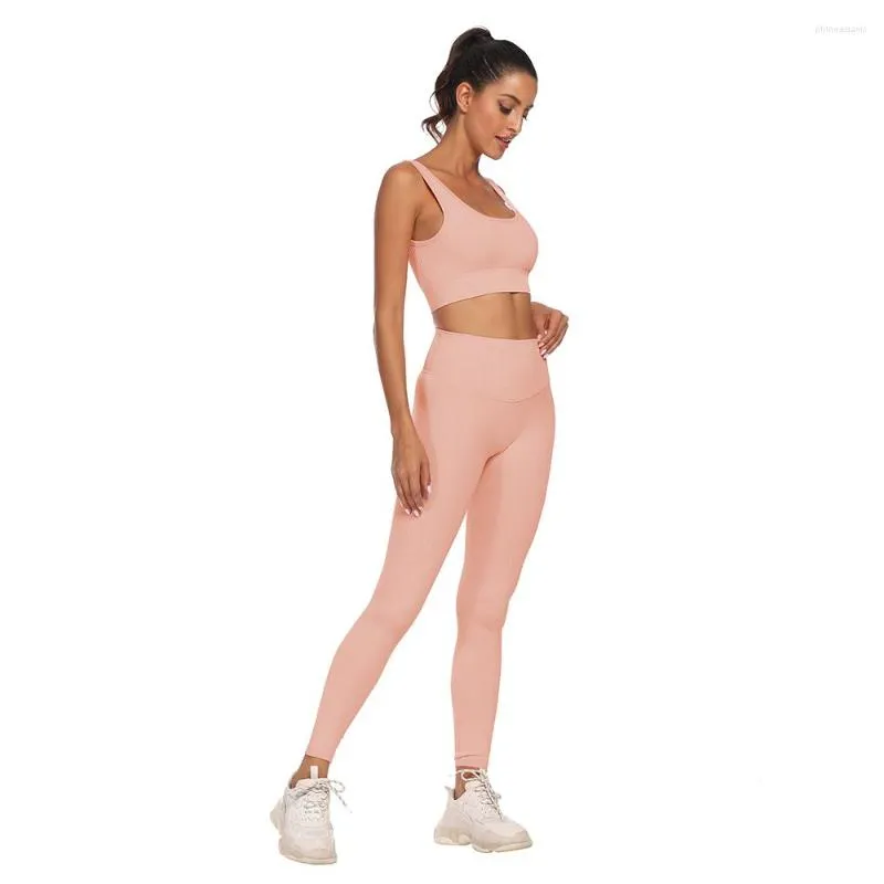 Ensembles actifs-vente Sports Fitness Tempérament Style À La Mode Serré BuLift Sueur Fil Vertical Sans Couture Yoga Pantalon Ensemble RY9094