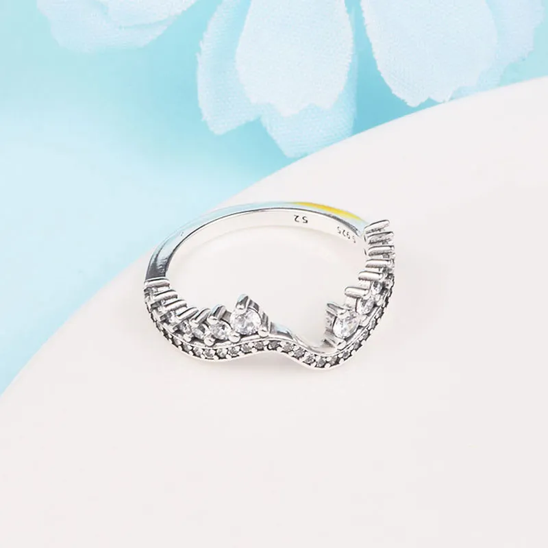 925 Sterling Silver Side Stones Sparkling Asymmetric Wave Ring Fit Pandora Bijoux Fiançailles Amoureux De Mariage Bague De Mode