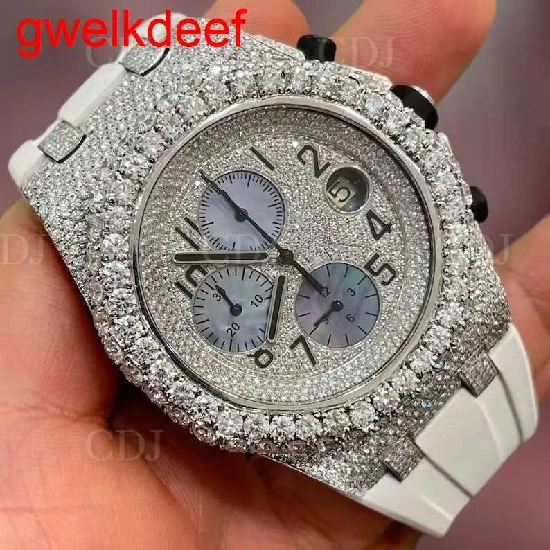 ساعة Wristwatches فاخرة مخصصة بلينغ المثلجة خارج الساعات الذهب الأبيض مطلي Moiss Anite Diamond Watchess 5A التكرار عالي الجودة الميكانيكية N0W9 TP666