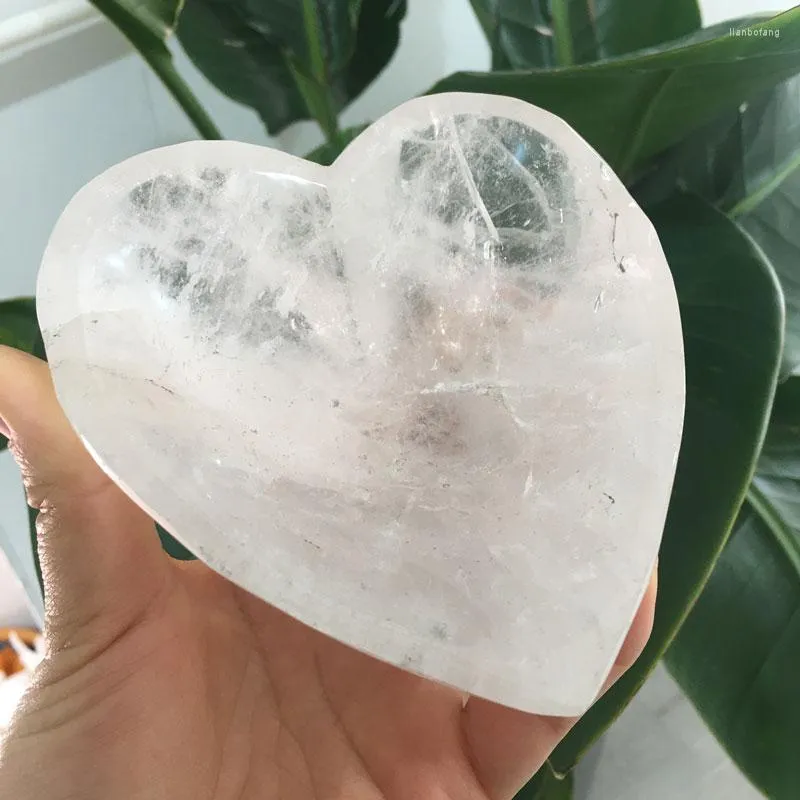 Decorative Figurines High Quality Natural Clear Quartz Heart Shape Crystal Bowl Hand Carved Rough Stone Healing Gemstone Home Decor JYX