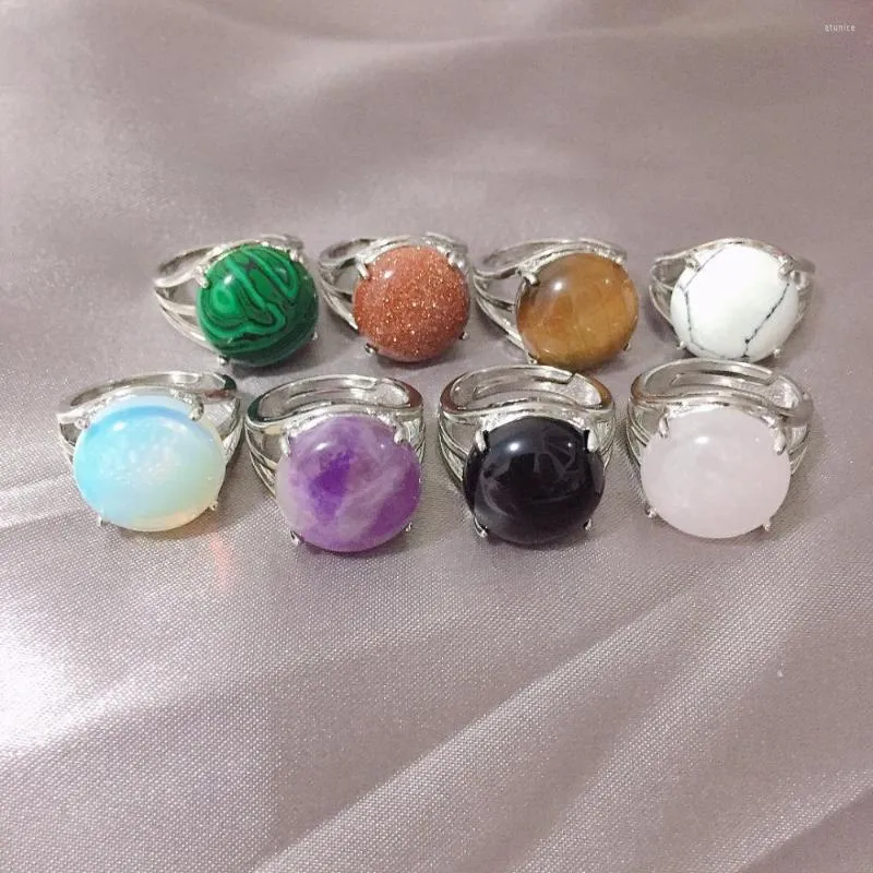 Bröllopsringar Enkel kupolsten full för kvinnor Reiki Natural Real Ametings Opal Quartz Casual Finger Party Jewelry