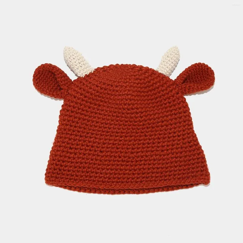 Berets 23 Hat Winter Horns Ears Warm Chunky Cable Knit Hats Soft Stretch Thick Cute Knitted Cap For Cold Weather Fir