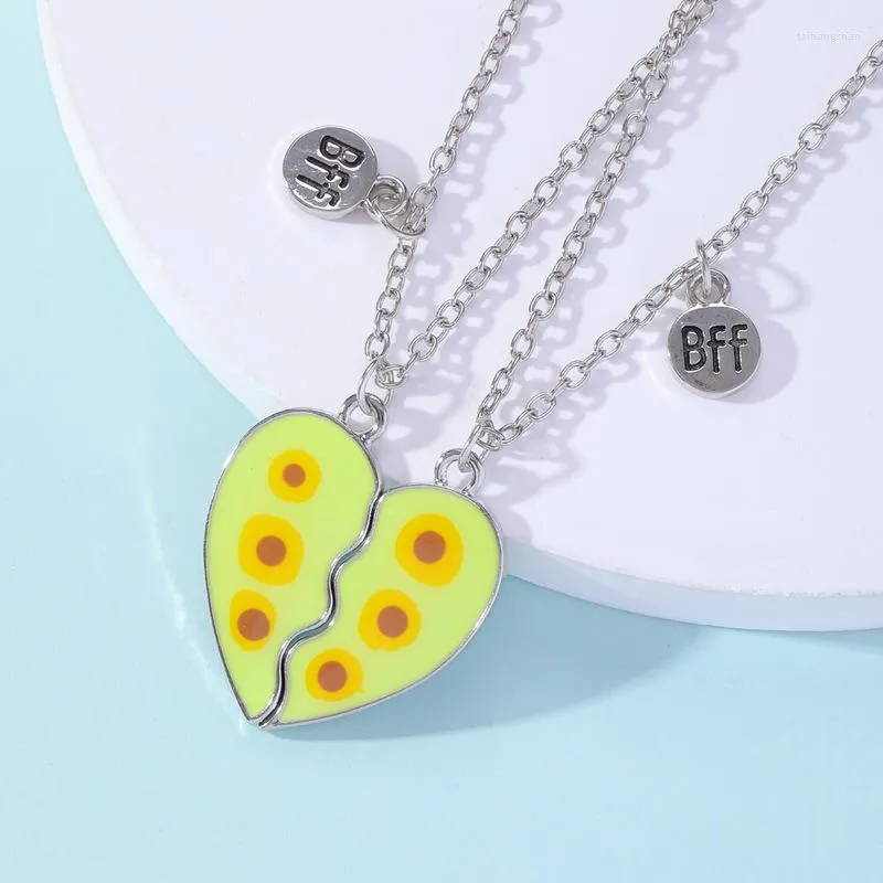 Pendentif Colliers Lovecryst 2pcs / set Fruit Avocat En Forme De Coeur Ami Collier BFF Amitié Bijoux Cadeaux Pour Enfants