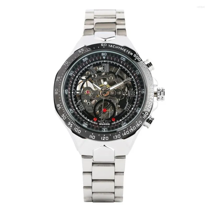 Wristwatches Men's Luxury Automatic Mechanical Watch Stainless Steel Case Band Business Casual Skeleton Luminous