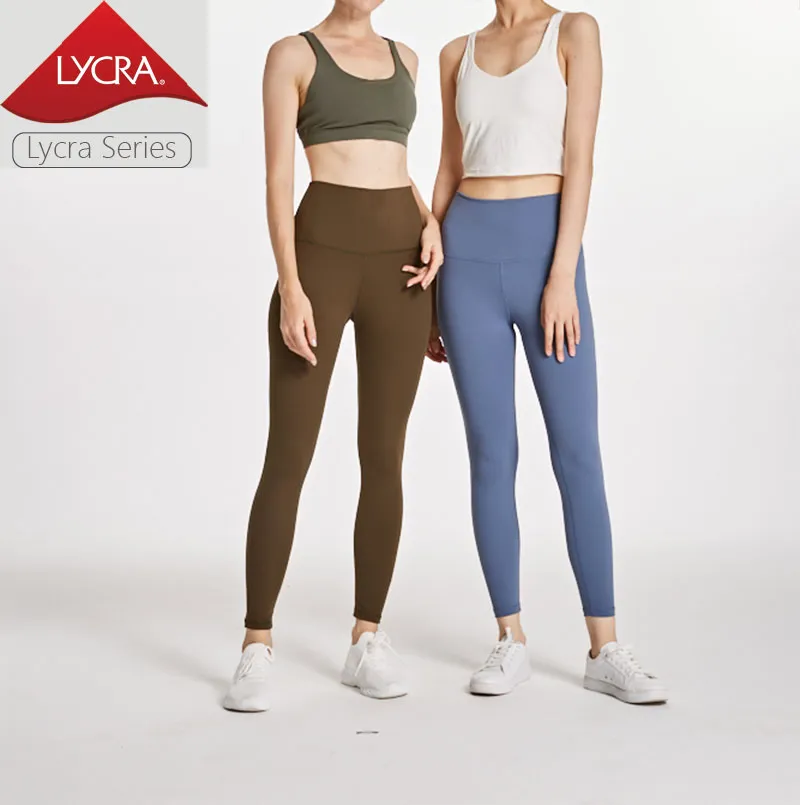 Likra kumaş yoga pantolon Düz Renk Kadınlar Yüksek Bel Spor Salonu Giyim Tayt Elastik Spor Bayan Açık Spor -- Logo Yok
