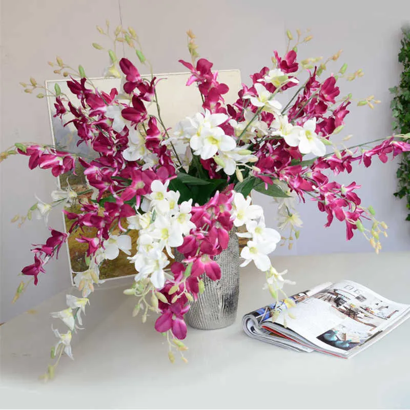 Couronnes de fleurs décoratives 1 pièce, branche de fleurs d'orchidées artificielles en soie, fleur de Cattleya, orchidée papillon pour la maison, mariage, décoration de table à manger, fausse fleur A1453