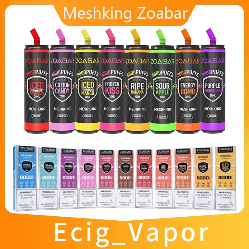 Authentic Meshking Zoabar Disposable E cigarettes 8000 Puffs Vape Pen 20ml Prefilled Pods Mesh Coil Cartridges 650mAh Rechargeable Battery Vaporizers quizz randm