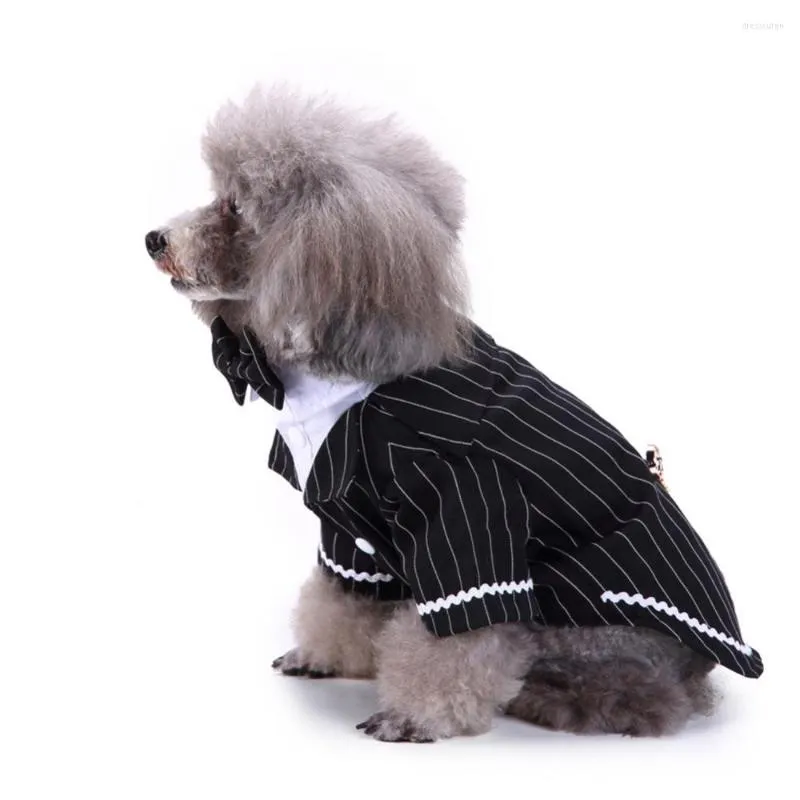 Hundkläder Lovely Stripe Bowknot Pet Puppy Shirt Tuxedo Wedding Costume Outfit