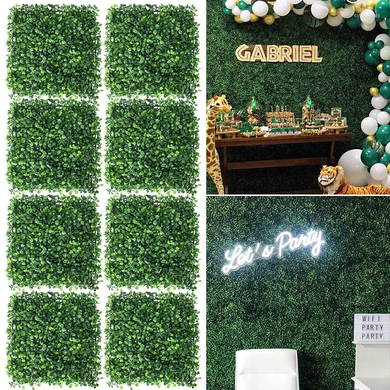 Decoratieve bloemen 25 cm 20/10/6/4P Artificial eucalyptus Verticale tuin Fake Plant Gras Buxus Hedge Wall Panel Bruiloft Decor