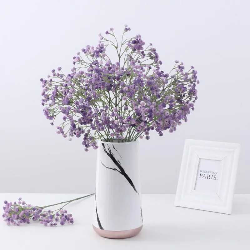 Ghirlande di fiori decorativi 1Pc 90 teste Ramo di Gypsophila viola artificiale per mazzi da sposa da sposa Decorazioni per la casa per feste fai da te FlowerDec