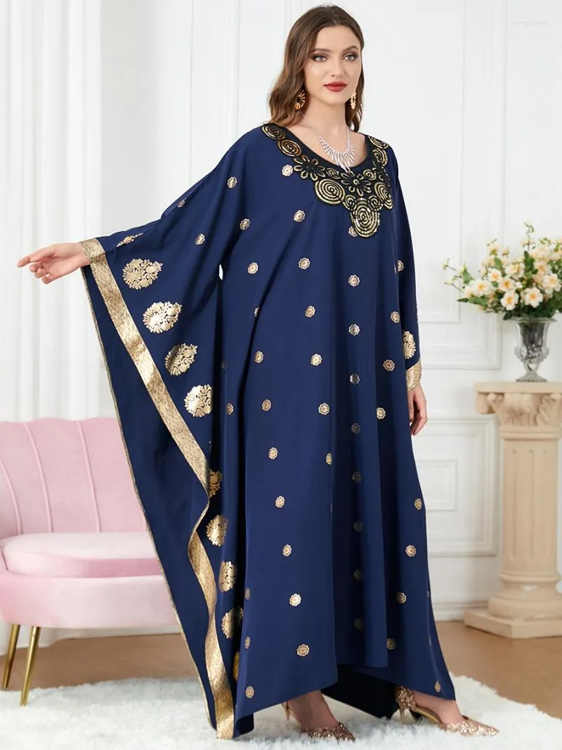 Ethnische Kleidung Dubai Abaya Kimono Femme Fledermausärmel Pailletten Stickerei O-Ausschnitt Abayat Vergoldungsdruck Marokkanischer Kaftan Damenkleider