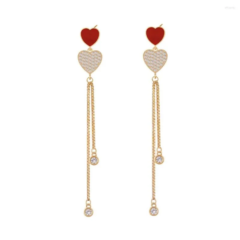 Dangle Earrings Korean Fashion Love Heart Tassel Long Drop Wedding Rhinestone Jewelry Gold/Silver Plated For Women Teen Girls