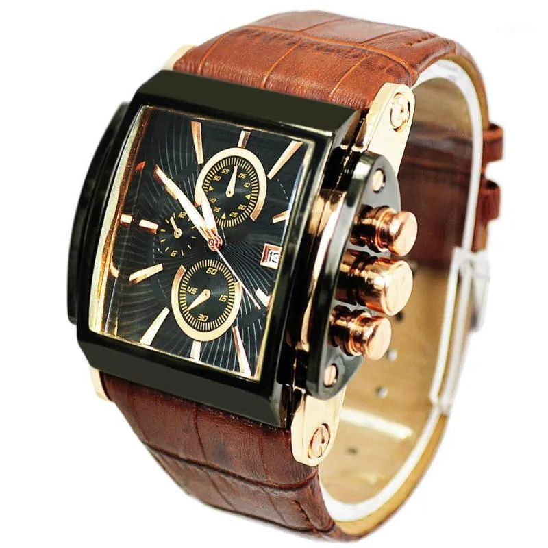 Armbandsur herrar klockor topp äkta äkta läder titta på sportkvartze armbandsur relogio masculino1