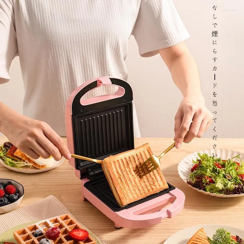 Brödtillverkare Mini Sandwich Machine Breakfast Maker Home Light Food Multi Cookers Toasters Waffle Electric Evens Plates Pancake