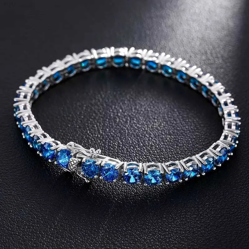 Trend Fine Jewelry 3mm 4mm 5mm 925 Sterling Silver Blue VVS Moissanite Diamond Cluster Tennis Chain Armband Halsband