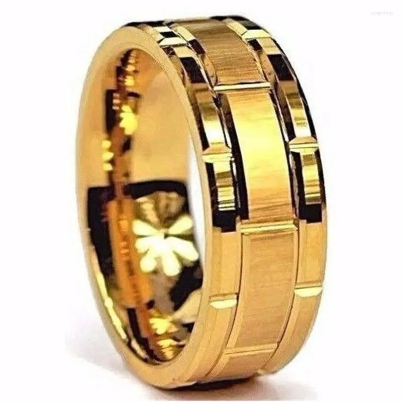 Bröllopsringar Herrmode Simple Tungsten Gold Color Grooved Ring Mens Engagement Band Party Anniversary Gift Jewelry Wholesale