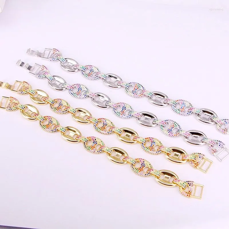 Il micro del braccialetto 4PCS CZ pavimenta i braccialetti Chain del connettore Lady Girl Charm Colorful Zirconia Top Fashion Elegant Bangles