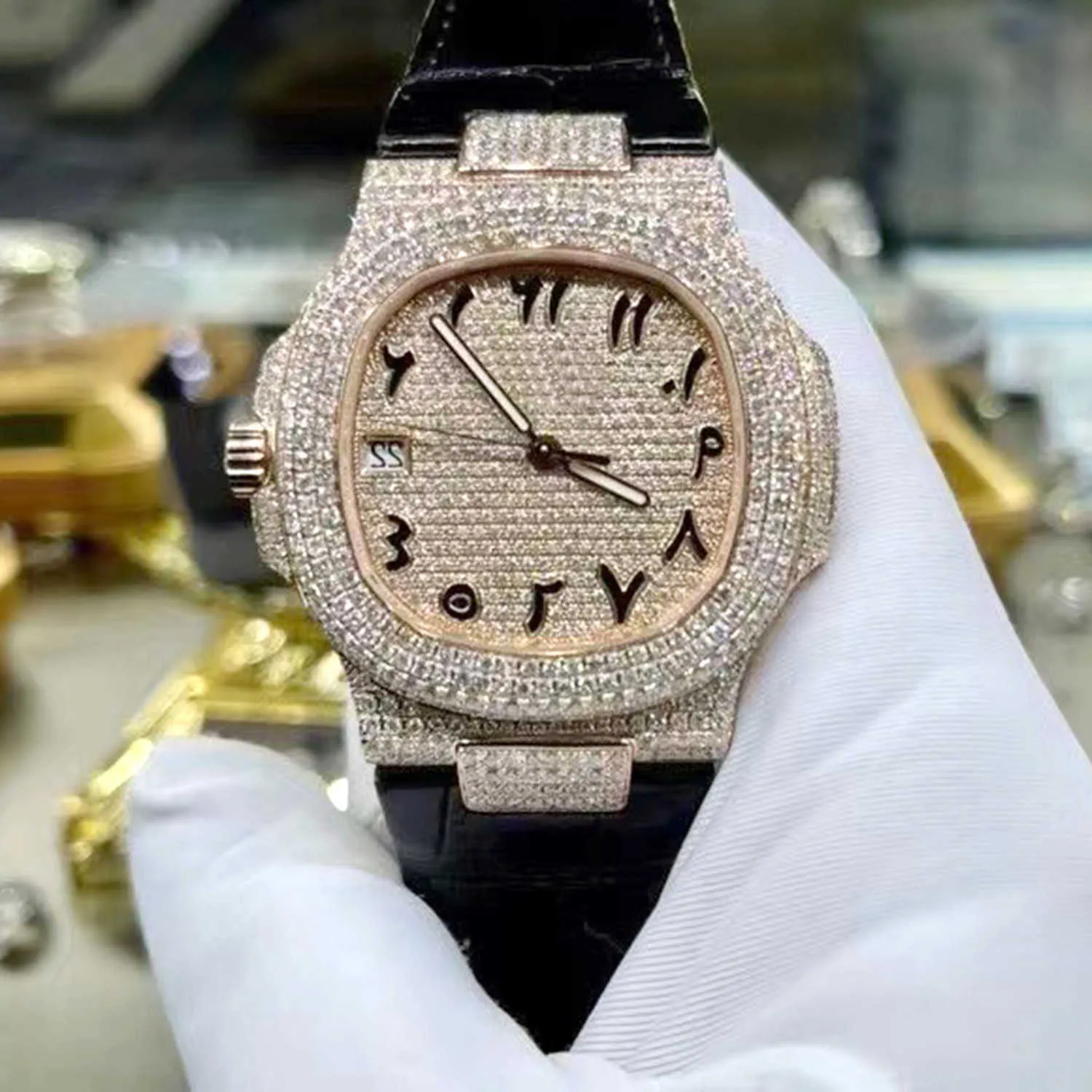 Armbandsur Luxury Custom Bling Iced Out Watches White Gold Plated Moiss Anite Diamond Watchess 5A High Quality Replication Mechanical RTPR