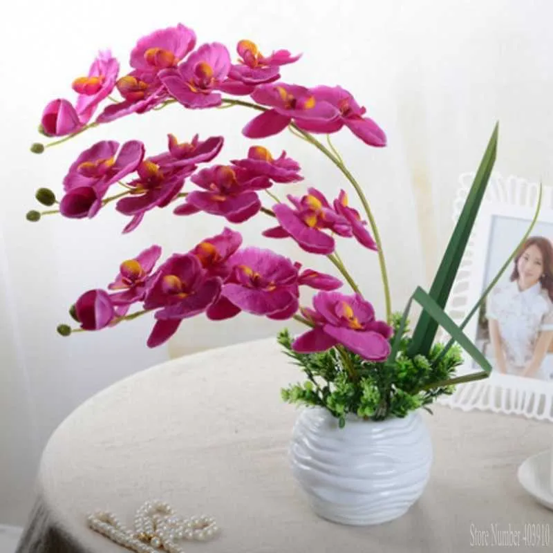 Ghirlande di fiori decorativi Farfalla artificiale bianca Fiore di orchidea Seta Plastica Falena Phalaenopsis per la casa di nozze Decorazione fai da te Fiori finti T230217