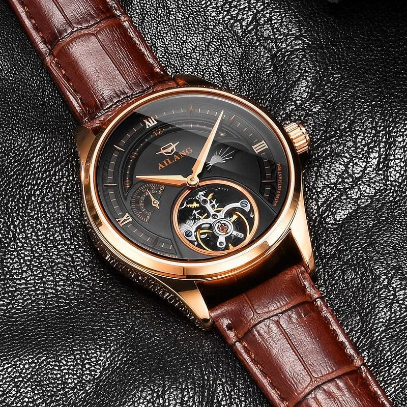 손목 시계 2023 패션 가죽 방수 비즈니스 relogio masculino 자동 기계식 Tourbillon Hollow Mens 시계 8607bwristwatche