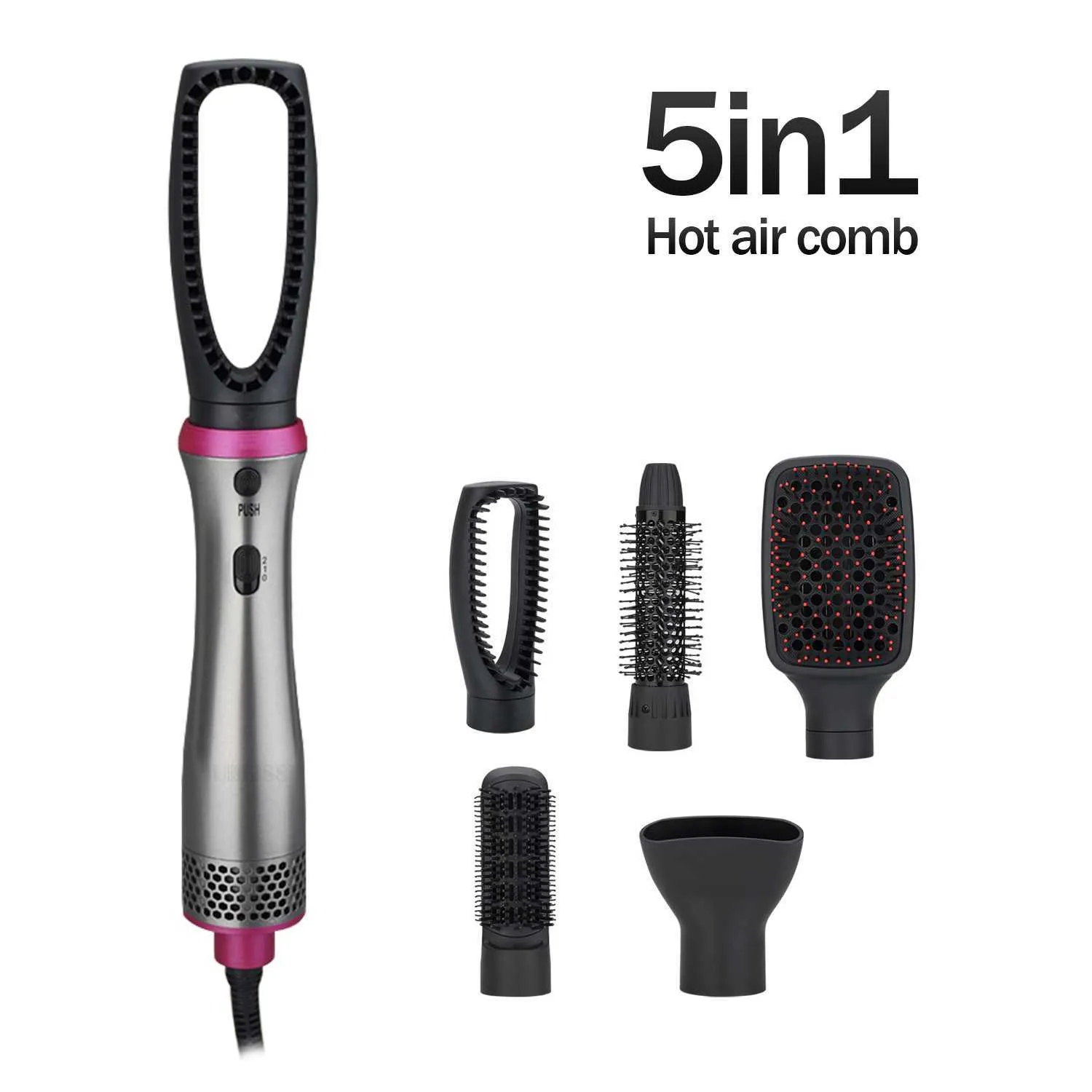 Electric Hair Dryer 5 In 1 Hot Air Brush Blow Dryer With Nozzles